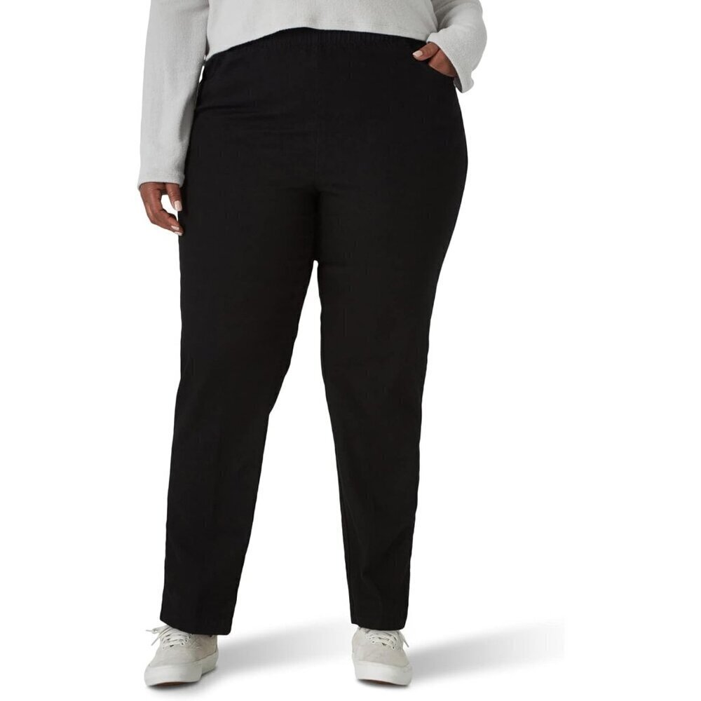 Women's Plus Size Stretch Elastic Waist Pull-On Pants Black Denim 24 Plus
